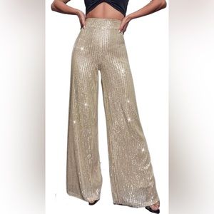 High Waist Wide Leg Sequin Trousers